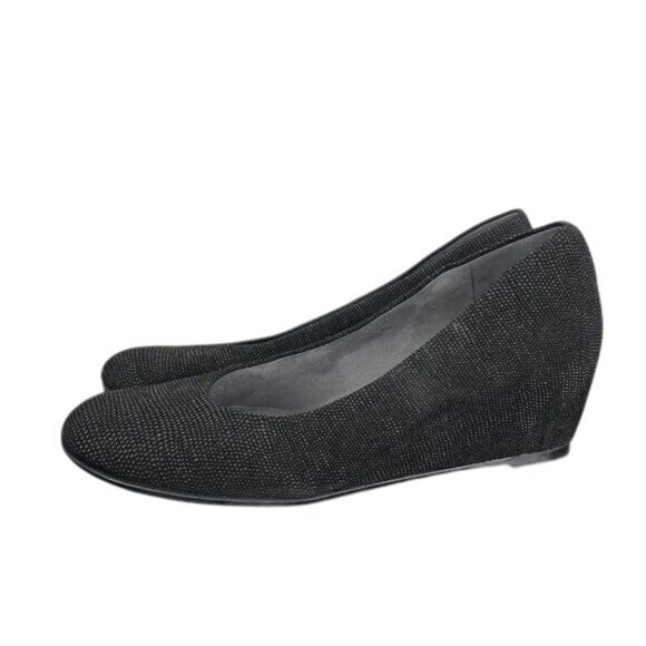 Stuart Weitzman Women Black textured Wedge Pumps Heels 6.5M Work Office Shoes - Picture 7 of 12